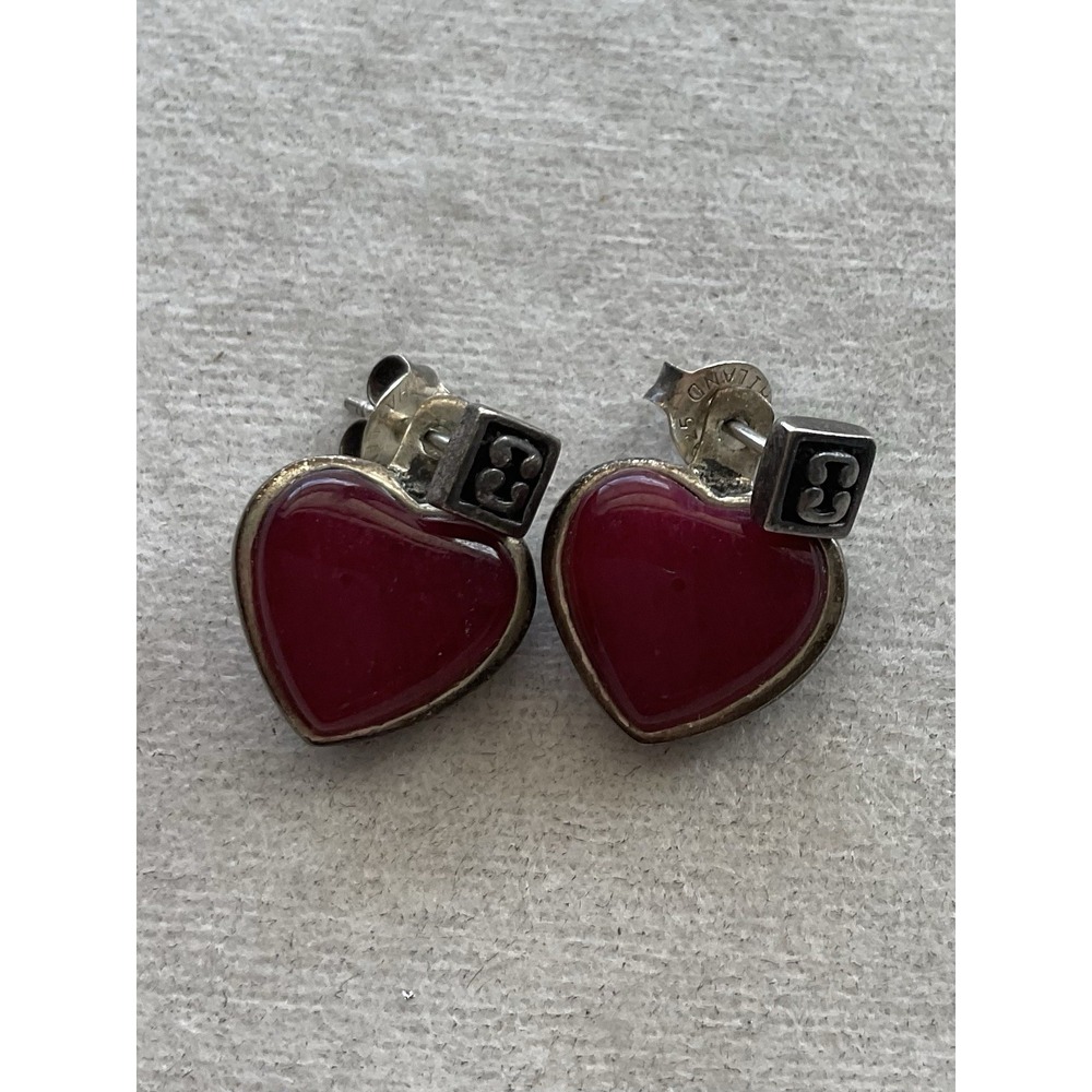 Vintage 925 sterling silver stud earrings deep red heart-shaped stone Estate